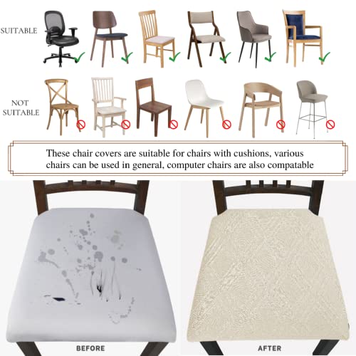 SearchI Cool Fabric Seat Covers for Dining Chairs, 6 Pack Water Repellent Dining Room Chair Seat Covers, Kitchen Chair Seat Covers Protectors(Beige)