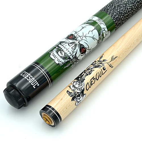 CUESOUL 58 inch 21oz 1/2 Maple Pool Cue Stick Kit- Rock The World Stylish Pattern Cue Design in Red Paint