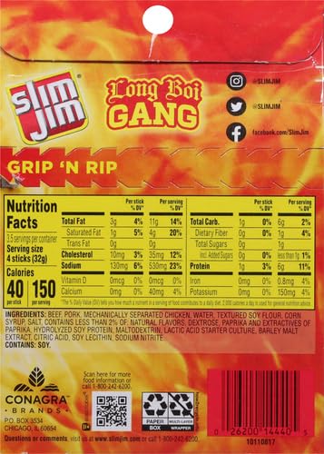Slim Jim Smoked Meat Sticks, Original Flavor, 6g Protein Per Serving, Snack Size, Lunchbox Snack, 0.28 oz. (14 Count)