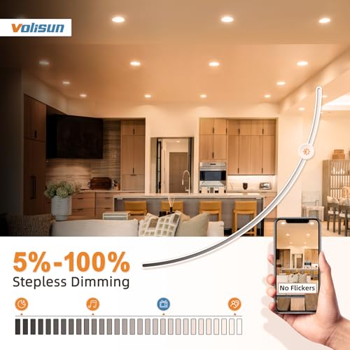 VOLISUN 24 Pack 4 inch Recessed Lighting, 5CCT Ultra-Thin LED Recessed Light with Junction Box, 2700K-5000K Selectable, 810Lumen Dimmable Canless Wafer Downlight, LED Ceiling Light ETL Certificated