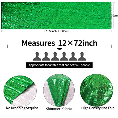 LQIAO Sequin Table Runner Green Blue-12x72in-Black Green Shiny Sequin Linen