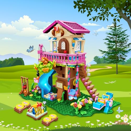 HOGOKIDS Tree House Building Set with LED Light - 622pcs Treehouse Building Blocks Toys, Forest Up House Building Kit with Slide, Birthday Gifts for Kids Girls Boys Age 6 7 8 9 10 11 12+