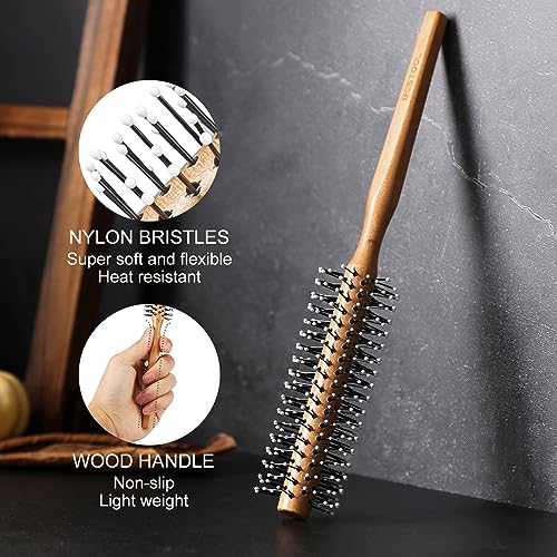 BESTOOL Small Round Brush for Short and Medium Hair, Round Hair Brushes for Blow Drying, Men Beard Round Brush, Professional Round Styling Brush for Smoothing, Curls, Bangs (Natural)