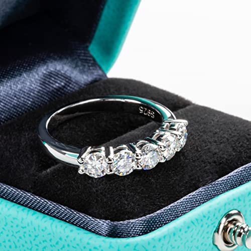 AnuClub 5 Stone Moissanite Wedding Band 1.5cttw D Color Lab Diamond 14k Yellow Gold Plated Silver Eternity Rings, Christmas Gift For Women With Certificate 10