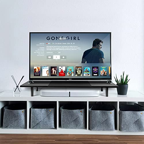 Across-Star Dual-Monitor-Stand-Riser-For-Desk Adjustable Length 32-40 Inch,Large Desktop Computer Monitor Riser For 2 Screens,Desk Shelf Organizer Riser Stand For Computer/Laptop/PC/Printer/TV Black
