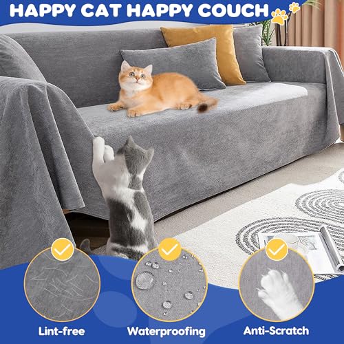 Cat Scratch Furniture Protector - Anti-Slip, Waterproof Sofa Cover to Keep Cats Off, Pet-Friendly Couch Protectors for 3 Cushion Couch, Beige Anti-Scratch Couch Cover for Pets and Kids 118"X71"