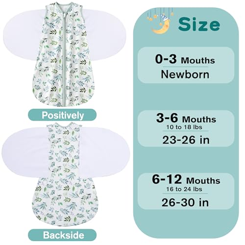 BSTOPPT Newborn Sleep Sack Baby Swaddle,0-3 Months,3-Way Adjustable Wearable Blanket,100% Rayon Cotton Swaddling sleeping bag,TOG 0.5(Banana&Leaf)