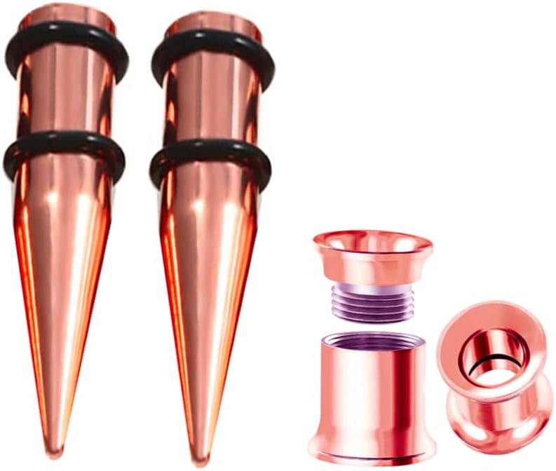 HEKEUOR 1G/7MM Screw Fit Ear Gauges Taper Plug Tunnel Stretching Body Piercing Jewelry for Women Men (Rose Gold 1G/7MM)