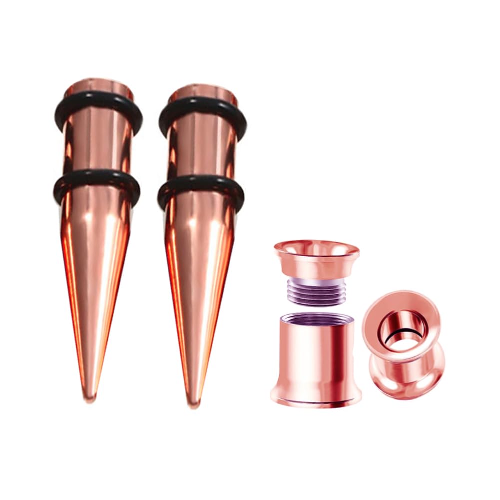 HEKEUOR 1G/7MM Screw Fit Ear Gauges Taper Plug Tunnel Stretching Body Piercing Jewelry for Women Men (Rose Gold 1G/7MM)