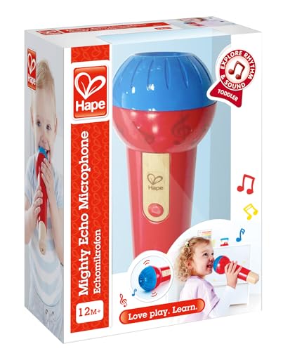 Hape Mighty Echo Microphone | Battery-Free Voice Amplifying Microphone Toy for Kids 1 Year & Up, Red, Model Number: E0337