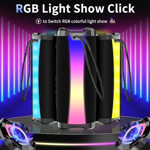 BESNOOW Portable Bluetooth Speaker, IPX7 Waterproof Wireless Speaker with 20W HD Loud Stereo Sound, 18H Playtime Bluetooth Speakers, Bluetooth 5.1, RGB Lights, Outdoor Speaker for Travel/Home/Party