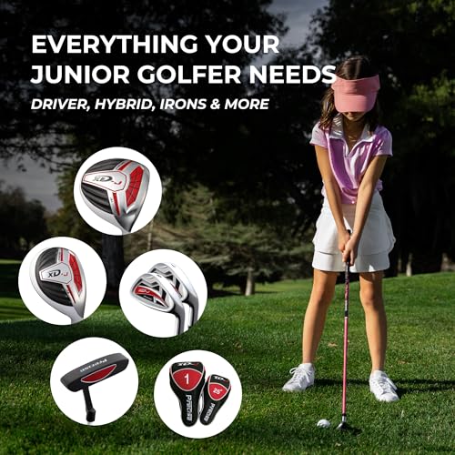 Precise XD-J Junior Golf Clubs Set β Right & Left Hand Options β Kids Golf Clubs for Ages 3-5, 6-8, 9-12 β Lightweight Graphite Shafts, Hybrid Club, Stand Bag β Boys & Girls Golf Set