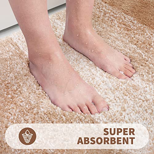 OLANLY Bathroom Rug Mat 59x24, Extra Soft and Absorbent Microfiber Bath Rugs, Non-Slip Plush Shaggy Bath Carpet Runner, Machine Wash Dry, Bath Mats for Bathroom Floor, Tub and Shower, Beige