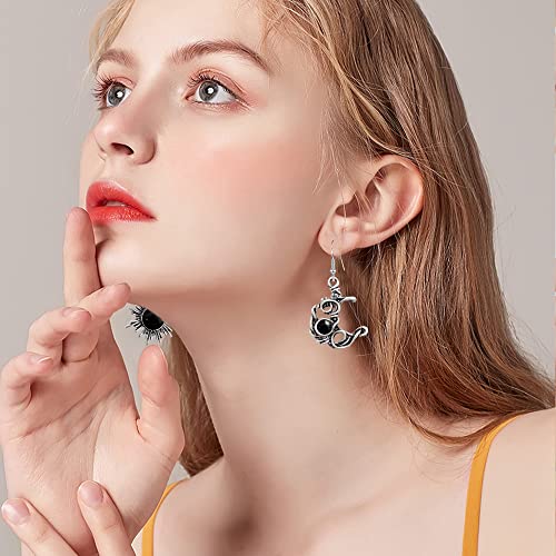 Vintage Boho Opal Sun and Moon Drop Dangle Earrings Moonstone Natural Stone Hook Bohemian for Women Asymmetrical Antiqued Silver Celestial Jewelry (Royal Blue)