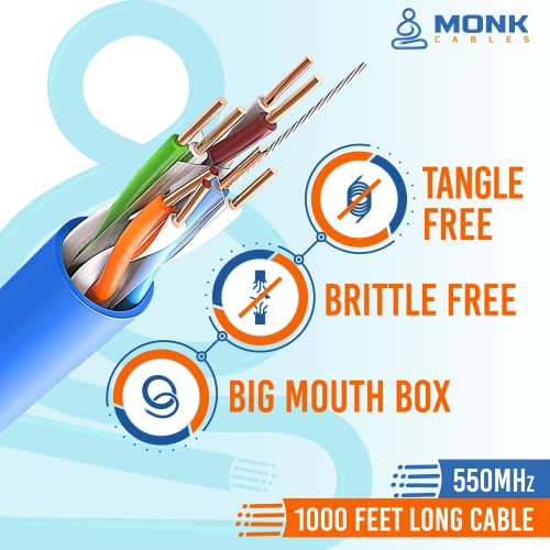 MONK CABLES | CAT6 Plenum Cable 1000ft | UTP, 23AWG, 550MHz | DSX-8000 Certified | Most Certified Cable of The Whole Market (Black)