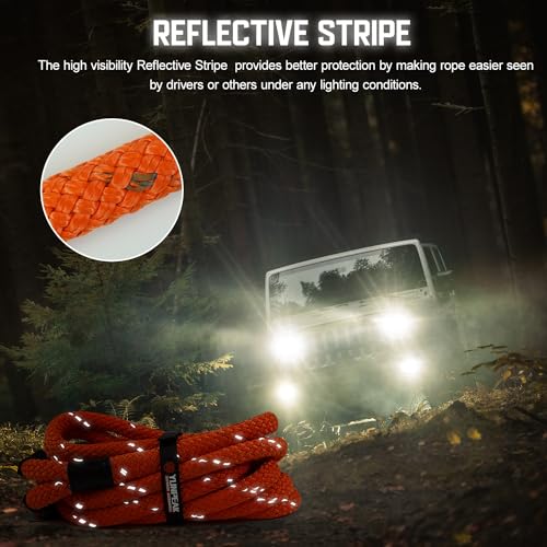 YUNPEAK Kinetic Recovery Rope (1in x 30ft - 48,500Lbs) Extreme Duty 35% Elasticity Energy Snatch Rope, Off Road Recovery Kit Kinetic Tow Rope for UTV, ATV, SUV,Trucks (Orange)