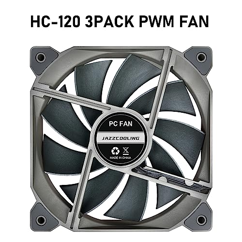 PWM Fan 3Pack 120mm PC Fans, HC-120 High Performance 12V 4PIN Fan with PWM, Quiet 1,500RPM up to 68CFM High Airflow pc Fan, SFDB Bering 120mm Fan, Computer case Fans for Air and Liquid Cooler…
