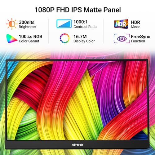 HotYeah Touch Screen Monitor, 15.6'' 1080P 10-Point Portable Monitor Touchscreen, USB-C HDMI HDR IPS Travel Monitor with Smart Cover & Speaker, Second External Monitor for Laptop PC Mac Phone Tablet