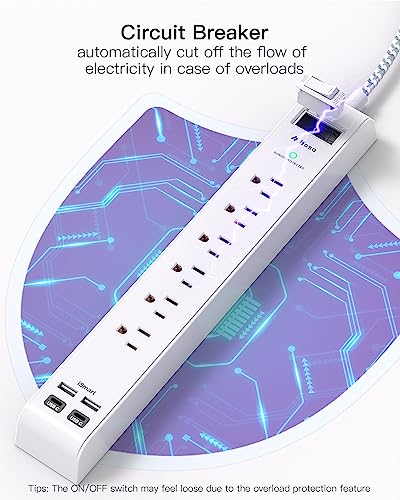 2 Pack Power Strip Surge Protector - 6 Outlets 4 USB Charging Ports, 5Ft Braided Extension Cord, Flat Plug, Overload Protection, Wall Mount for Home Office, Dorm Room Essentials