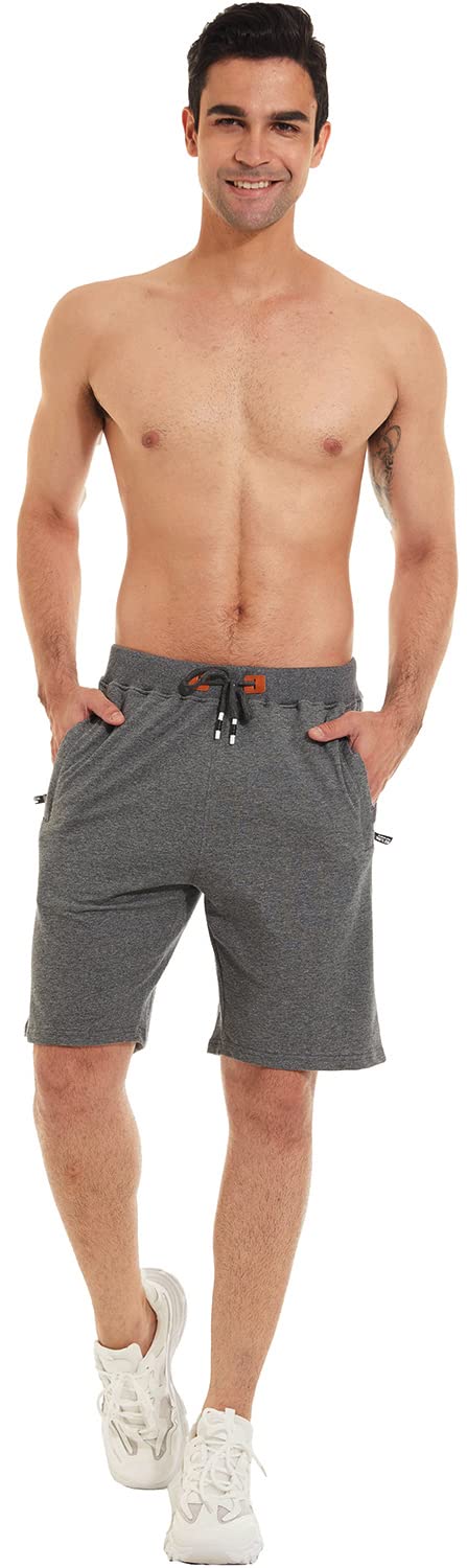 QPNGRP Mens Shorts Casual Drawstring Zipper Pockets Elastic Waist Darkgray 34