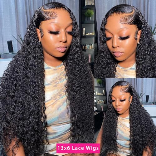 13x6 Deep Wave Lace Front Wigs Human Hair Pre Plucked Deep Curly HD Transparent Lace Frontal Wigs Human Hair 180% Density Wigs for Women Human Hair Glueless with Baby Hair Natural Color (22 Inch)