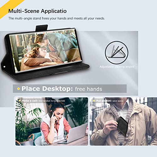 Fiyer Leather RFID Case for Samsung Galaxy S24 Ultra 5G Case 6.8-inch, Case with 3+2 Card Slot and Cash Pocket, Built-in Kickstand, Rugged Protective Case Designed for Galaxy S24 Ultra 5G (Black)