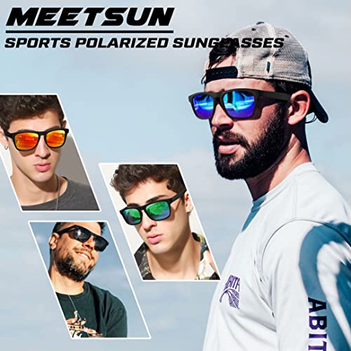 MEETSUN Polarized Sunglasses For Men Women UV Protection Square Frame Sport Fishing Driving Sunglasses (Red-Grey/Red Mirrored)