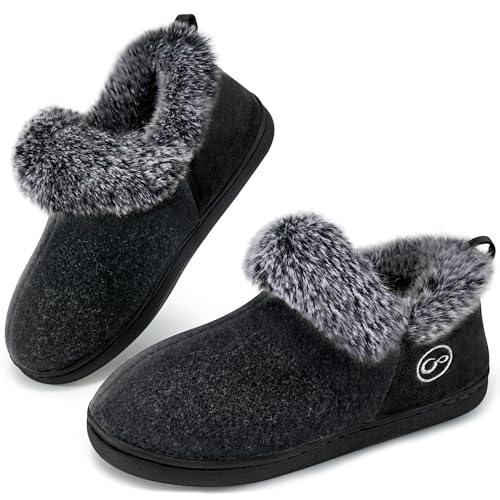 HARENCE Slippers for Women House Shoes: Womens Comfortable Non-Slip Slipper with Warm Fuzzy Lined Memory Foam Indoor/Outdoor