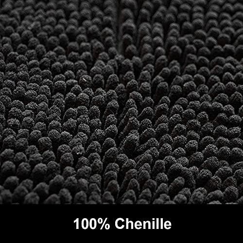 Bathroom Rug Mat Non Slip Black Extra Long Bath Mat for Bathroom Floor - Fluffy Soft, Ultra Absorbent and Machine Washable Striped Chenille Noodle Bath Runners Rugs for Bathroom (59" x 20", Black)