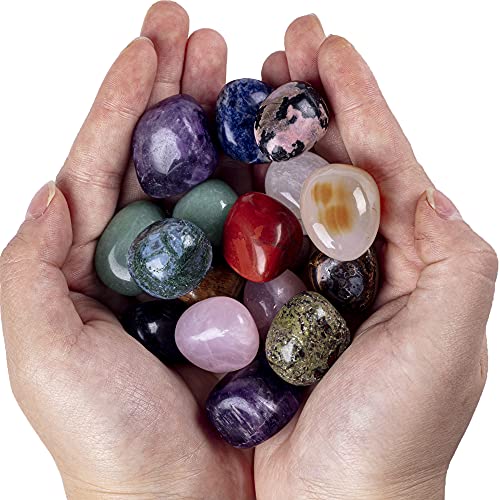 UFEEL 1/2 lb Natural Assorted Tumbled Polished Stones, Energy Infused Healing Crystals for Beginner, Wicca, Reiki, Chakra and Energy Crystal Healing