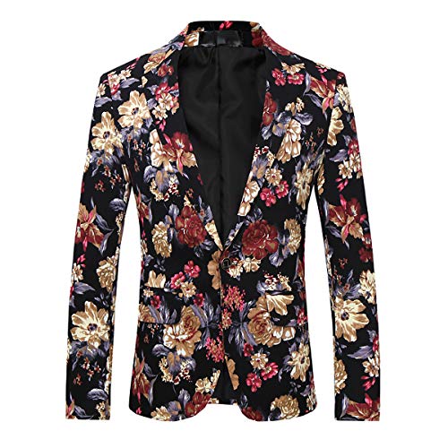 Mens 2 Piece Suit Notched Lapel Floral 1 Button Slim Fit Prom Tweed Suit (K1, X-Small)