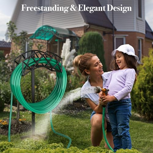 Winpull Garden Hose Holder Detachable Metal Water Hose Holder Hose Hanger, Heavy Duty Hose Holder Freestanding Garden Hose Storage Hose Stand Rack for Outside (Hose not Included)