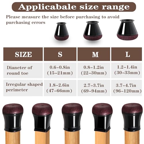 20 Pcs Chair Leg Floor Protectors for Hardwood Floors, Black Rubber Furniture Sliders with Felt, Silicone Furniture Leg Caps Covers, Fit Square Diameter (0.5" to 0.75")