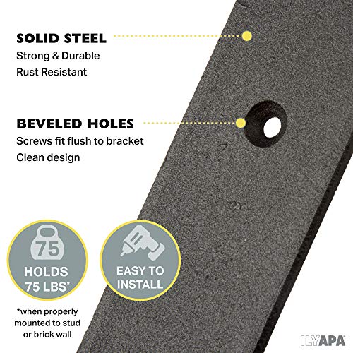 Ilyapa Heavy Duty Floating Shelf Brackets, 4 Pack - 4x6 Inch Black Metal Shelf Holders for Wall Mount Shelves