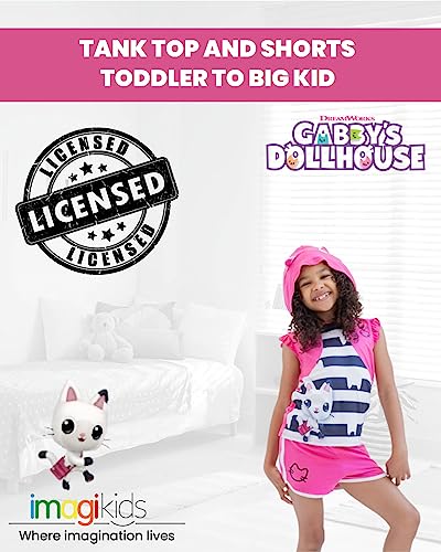 DREAMWORKS GABBY'S DOLLHOUSE Pandy Paws Toddler Girls Hooded Tank Top and Dolphin Shorts Outfit Set Multicolor/Pink 2T