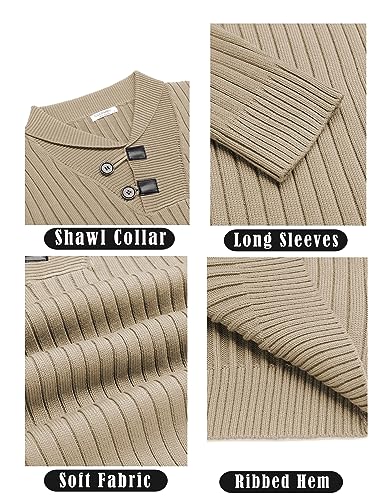 COOFANDY Men's Shawl Collar Sweaters Casual Slim Fit Button Knitted Pullover Sweater Navy Blue