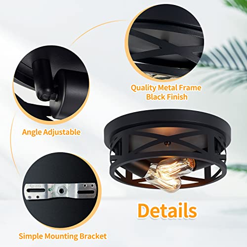 ZHU YAN 2 Pack Flush Mount Ceiling Light,Farmhouse Hallway Lighting Fixtures Ceiling,Industrial Light Fixtures Ceiling Mount for Kitchen,Entryway,Bedroom,E26 Base