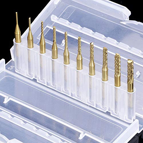 Titanium Coated Engraving Milling Cutter Carbide Bits, 0.8-3mm, 1/8'' Shank, 10 Pieces, for Dremel Rotary Tools