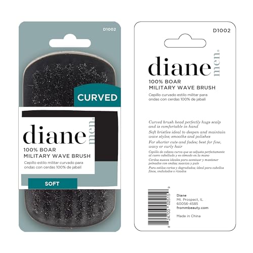 Diane 100% Boar Bristle Curved Military Wave Brush for Men and Women – Soft Bristles for Fine to Medium Hair – Use for Detangling, Smoothing, Wave Styles, Soft on Scalp, Restore Shine and Texture