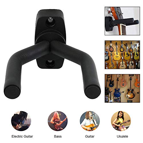 CC CAIHONG Guitar Wall Mount Hanger 2 Pack, Guitar Hanger Wall Hook Holder Stand Display Black with Screws - Easy to Install - Fits All Size Guitars, Bass, Mandolin, Banjo, Ukulele