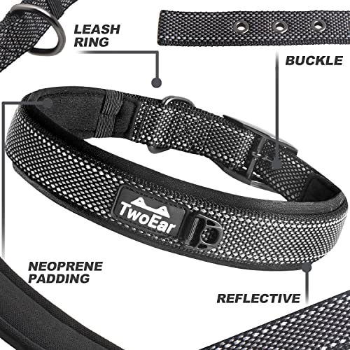 TwoEar Dog Collars for Small Dogs, Heavy Duty Dog Collar with Soft Neoprene Padded, Adjustable Reflective Nylon Dog Collar with Metal Buckle (S, Black)