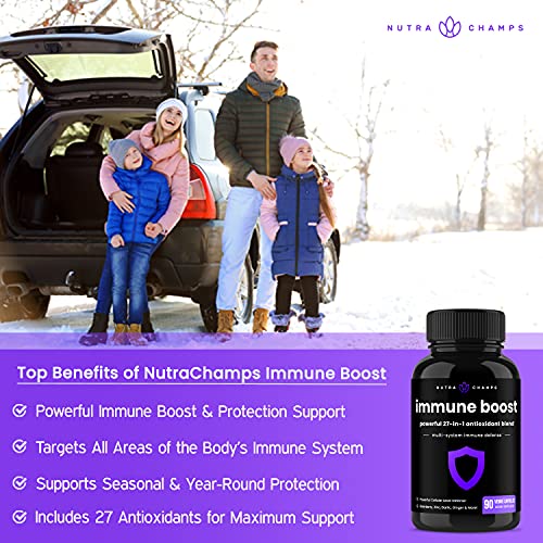 NutraChamps 27 in 1 Immune Support Supplement, 90 Immune Defense Capsules, 1000mg Vitamin C, 5000 IU D3, Elderberry, Zinc, 1 Billion CFU Probiotics & More (Pack of 2)