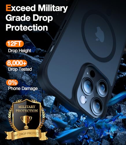 TORRAS Stronger Magnetic for iPhone 13 Pro Case, 12FT Military Grade Drop Tested, Compatible with MagSafe, Slim Protective Matte Silicone for iPhone 13 Pro Phone Case 6.1'', Translucent Black