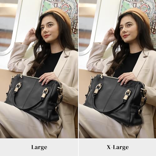 Kattee Women's Genuine Leather Purses and Handbags, Satchel Tote Shoulder Bag (Black)