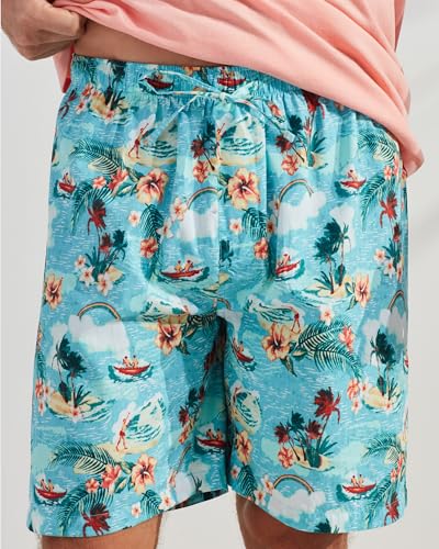 CARIBBEAN JOE Men's Sleep Set, Palm Island Shorts and Coral Crew Neck T-Shirt Pajamas, Lightweight Novelty PJs