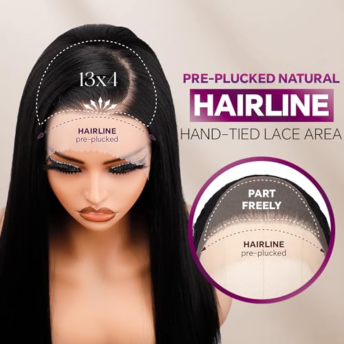 BLL Synthetic Lace Front Wig,13x4 Synthetic Lace Wig Pre-Plucked Long Straight Glueless 1B Black Wig For Black Women 26inch Ready to Wear Wigs Beginner Friendly
