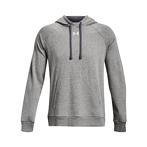 Under Armour Men's Rival Fleece Hoodie, (025) Castlerock Light Heather / / White, Large