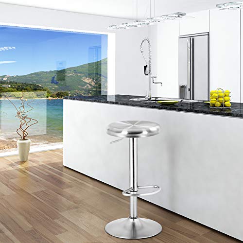 COSTWAY Bar Stool, Modern Swivel Adjustable Height Barstool with Footrest, Stainless Steel Round Top Bar Height Barstools for Pub Bistro Kitchen Dining