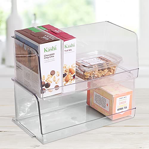 Emeril Lagasse Stackable Plastic Food Storage Organizer Bin Basket with Open Front for Household Kitchen Cabinets, Pantry, Offices, Closets, Bedrooms, Bathrooms - 9.5" Wide, 2 Pack - Clear