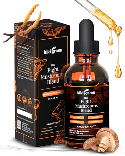 KIKI Green Liquid Mushroom Extract Drops - 8 Mushrooms Complex for Cognitive Support and Immunity Boost - Lions Mane Supplement, Cordyceps, Chaga, Reishi, Shiitake, Turkey Tail, Maitake, Red Reishi